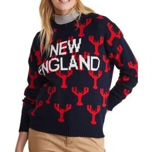 New England Navy and Red Sweater Vineyard Vines Medium Lobster Pattern